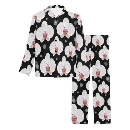 Orchid White Pattern Print Design OR09 Men's Long Pajama Set