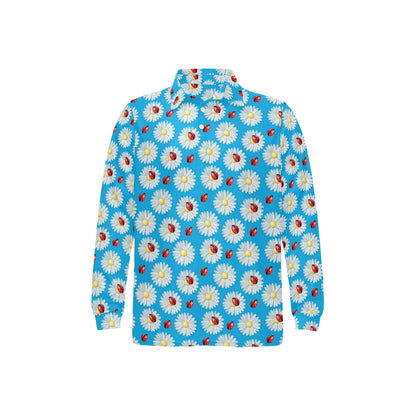 Ladybug with Daisy Themed Print Pattern Long Sleeve Polo Shirt For Men's