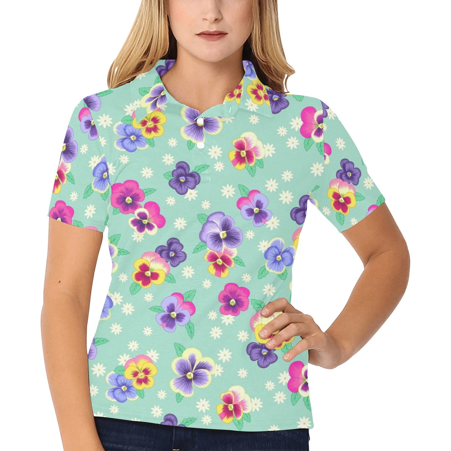 Pansy Pattern Print Design PS08 Women's Polo Shirt
