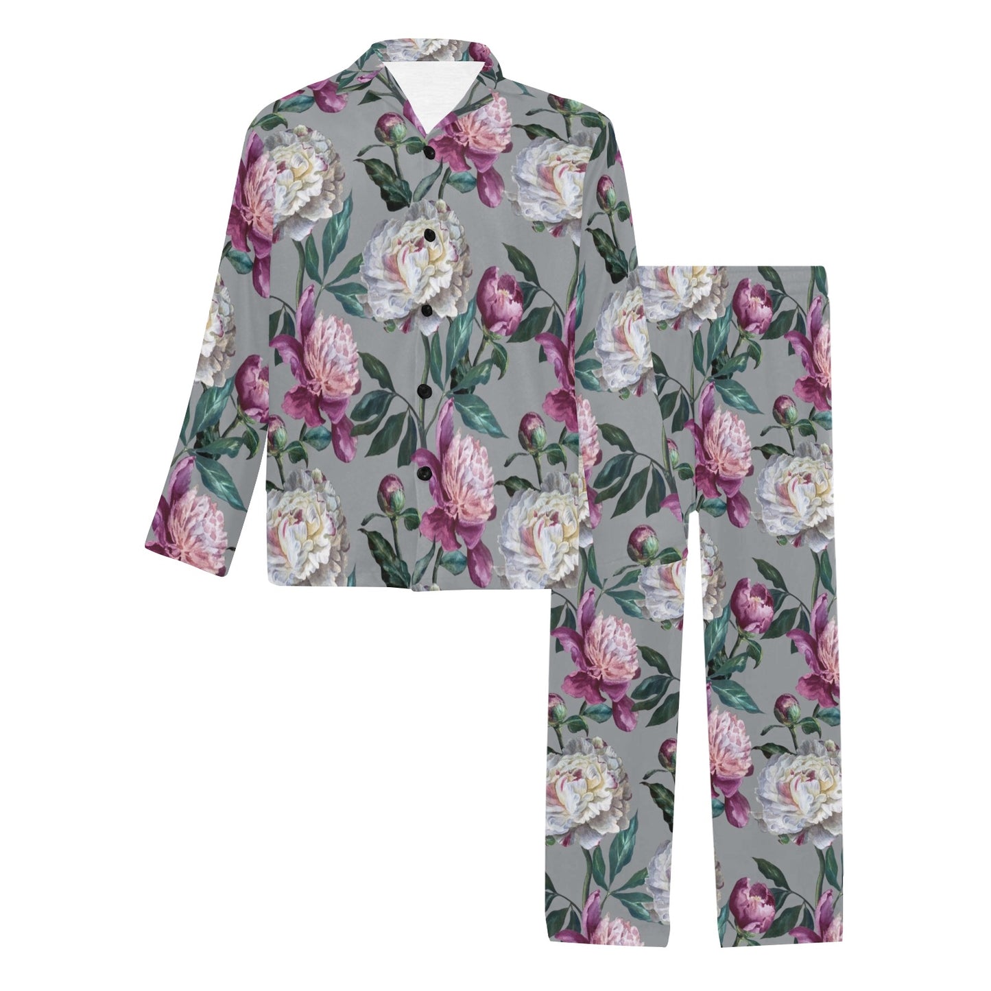 Peony Pattern Print Design PE01 Men's Long Pajama Set