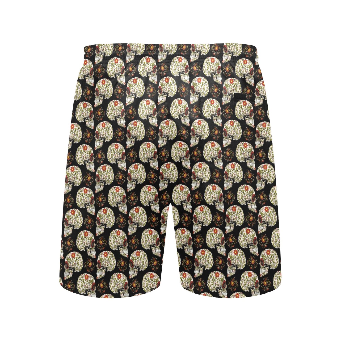 Sugar Skull Flower Design Themed Print Men's Swim Trunks Beach Shorts