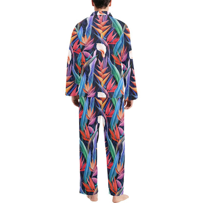 Tropical Flower Pattern Print Design TF023 Men's Long Pajama Set
