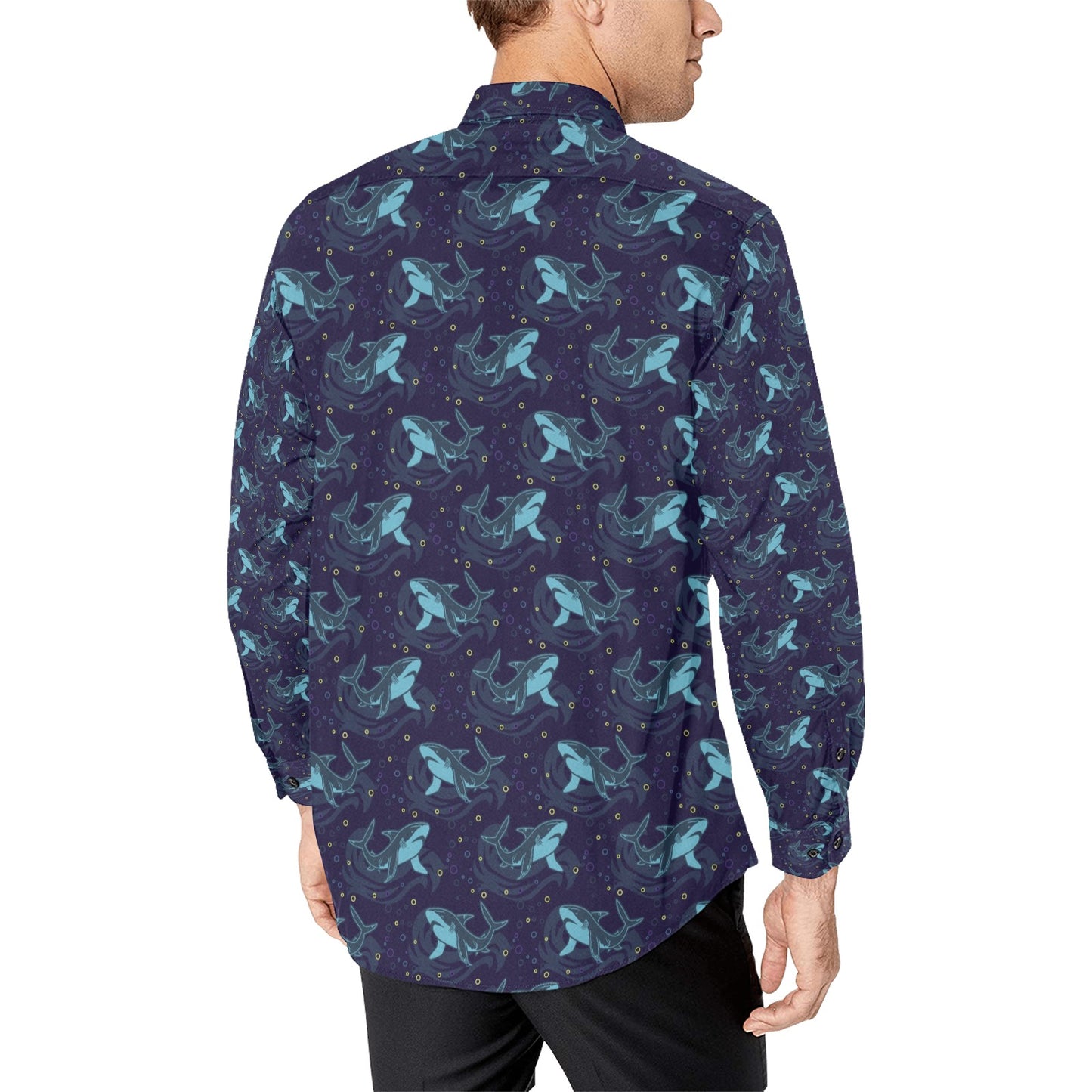 Shark Print Design LKS306 Men's Long Sleeve Dress Shirt