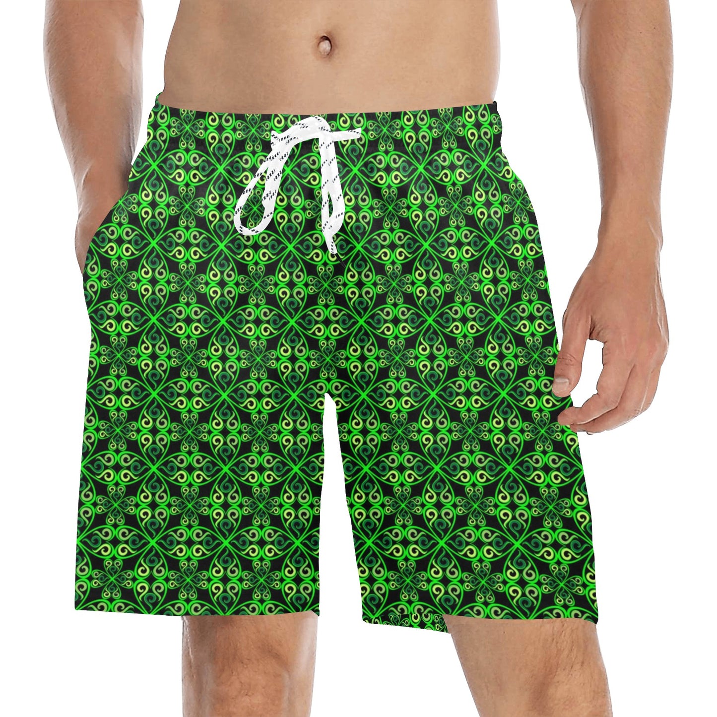 Celtic Green Neon Design Men's Swim Trunks Beach Shorts