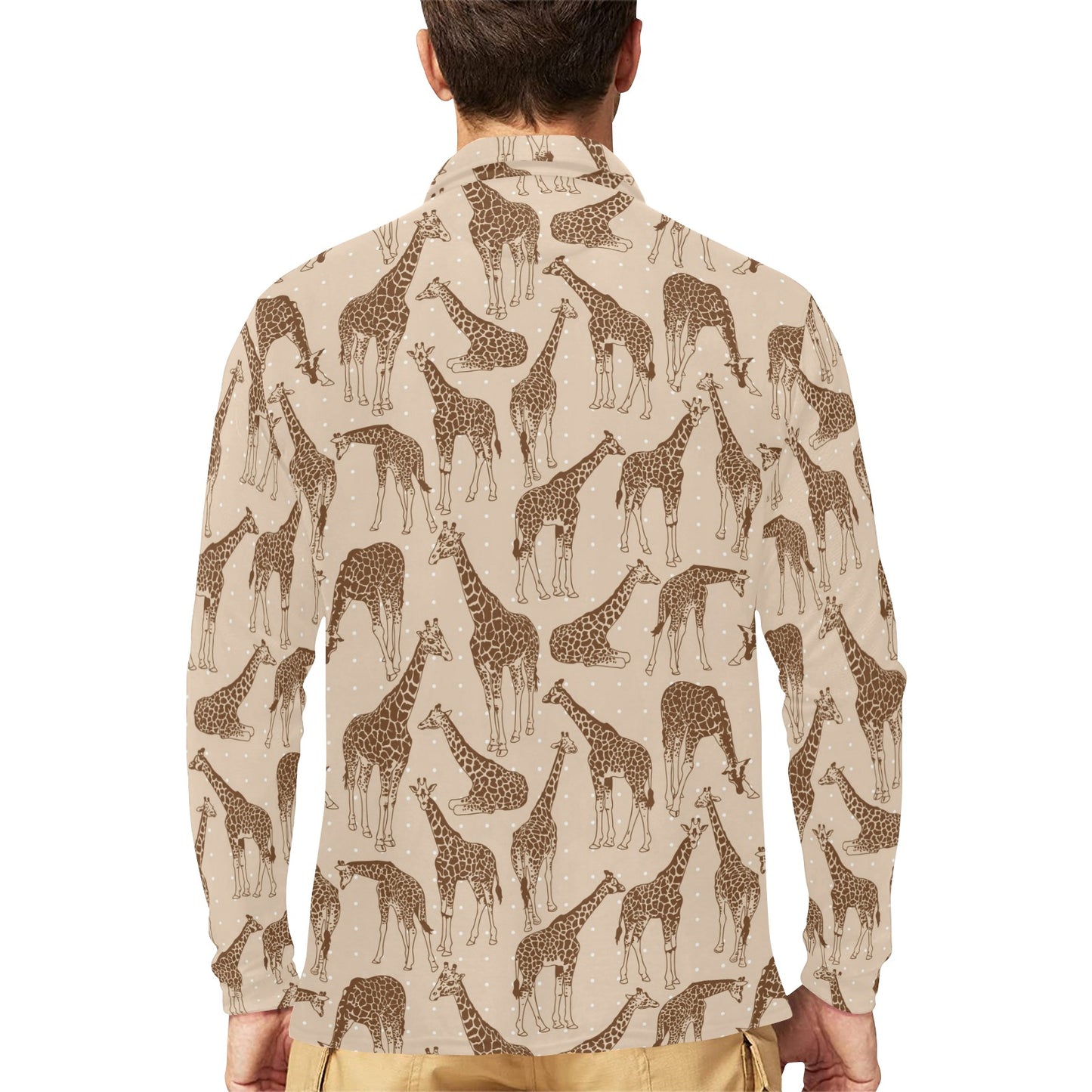 Giraffe Pattern Design Print Long Sleeve Polo Shirt For Men's