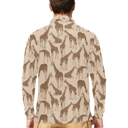 Giraffe Pattern Design Print Long Sleeve Polo Shirt For Men's