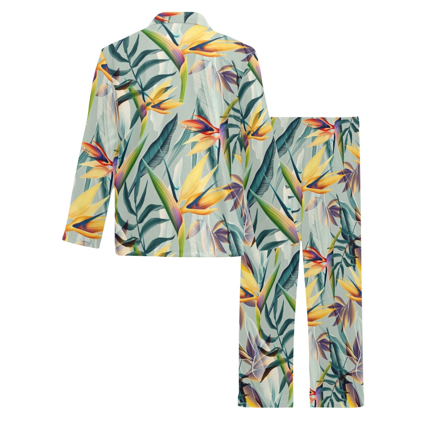 Tropical Flower Pattern Print Design TF022 Men's Long Pajama Set