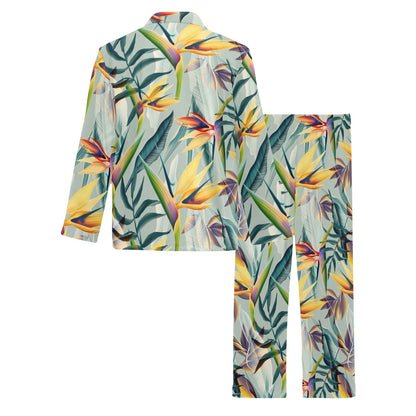 Tropical Flower Pattern Print Design TF022 Men's Long Pajama Set