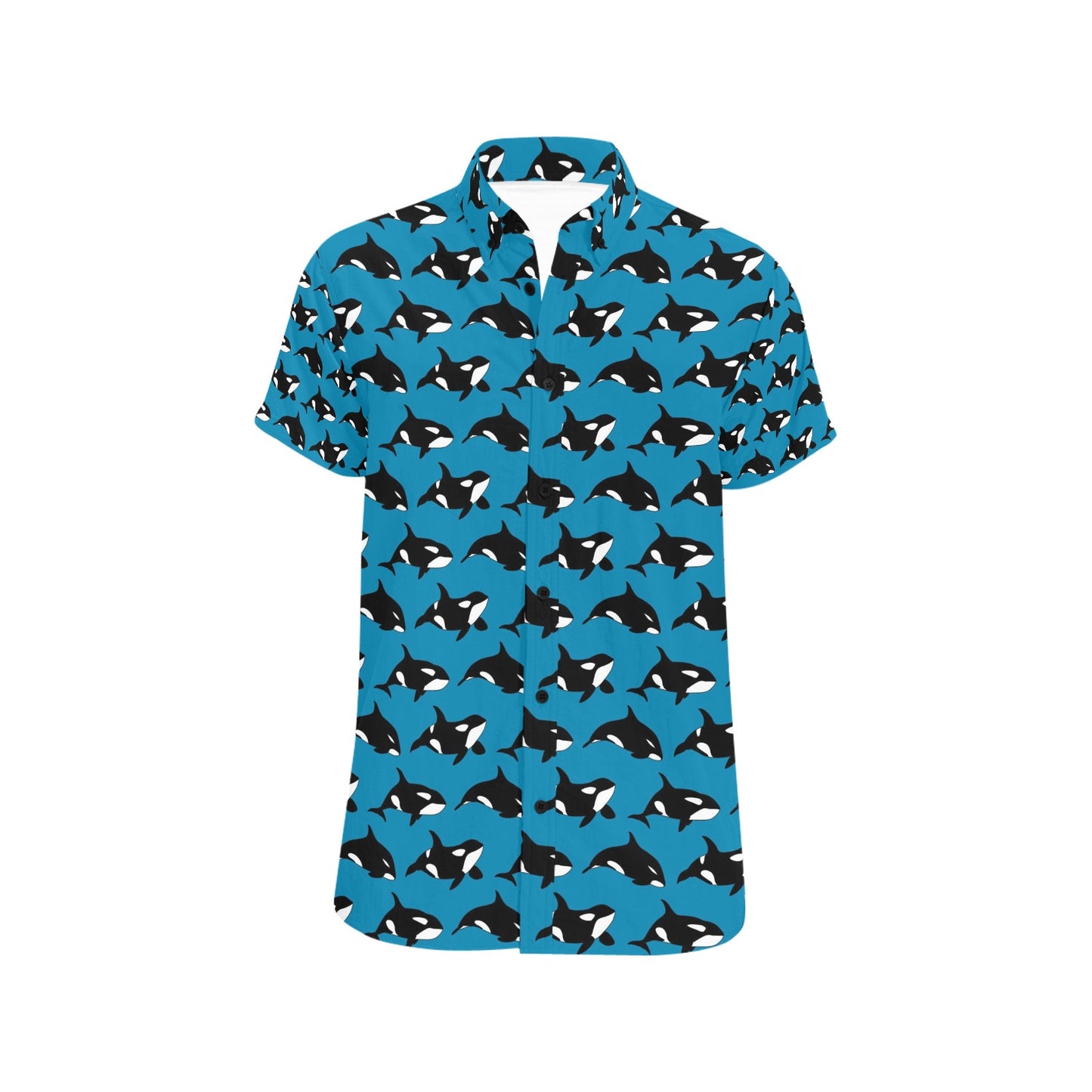 Whale Print Design LKS304 Men Short Sleeve Button Up Shirt
