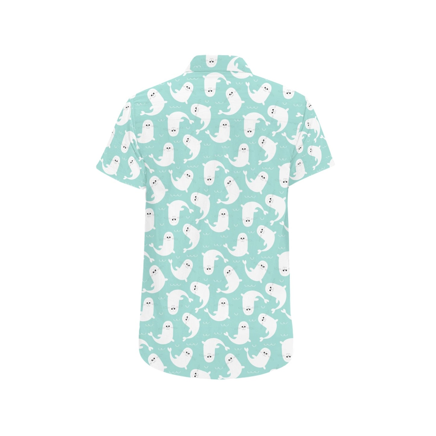 Sea Lion Print Design LKS401 Men Short Sleeve Button Up Shirt