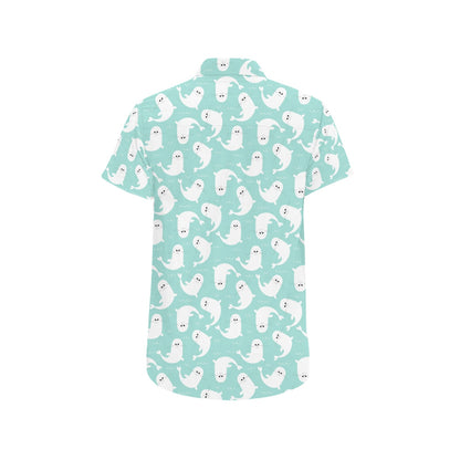 Sea Lion Print Design LKS401 Men Short Sleeve Button Up Shirt