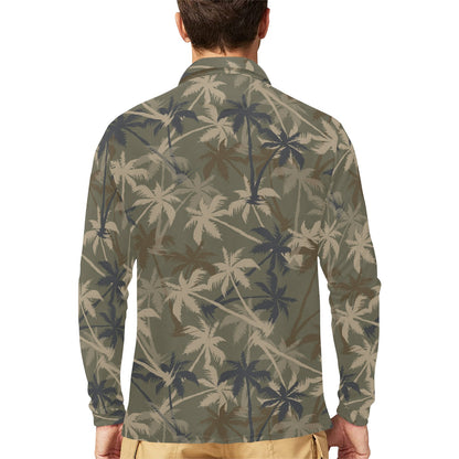 Palm Tree camouflage Long Sleeve Polo Shirt For Men's