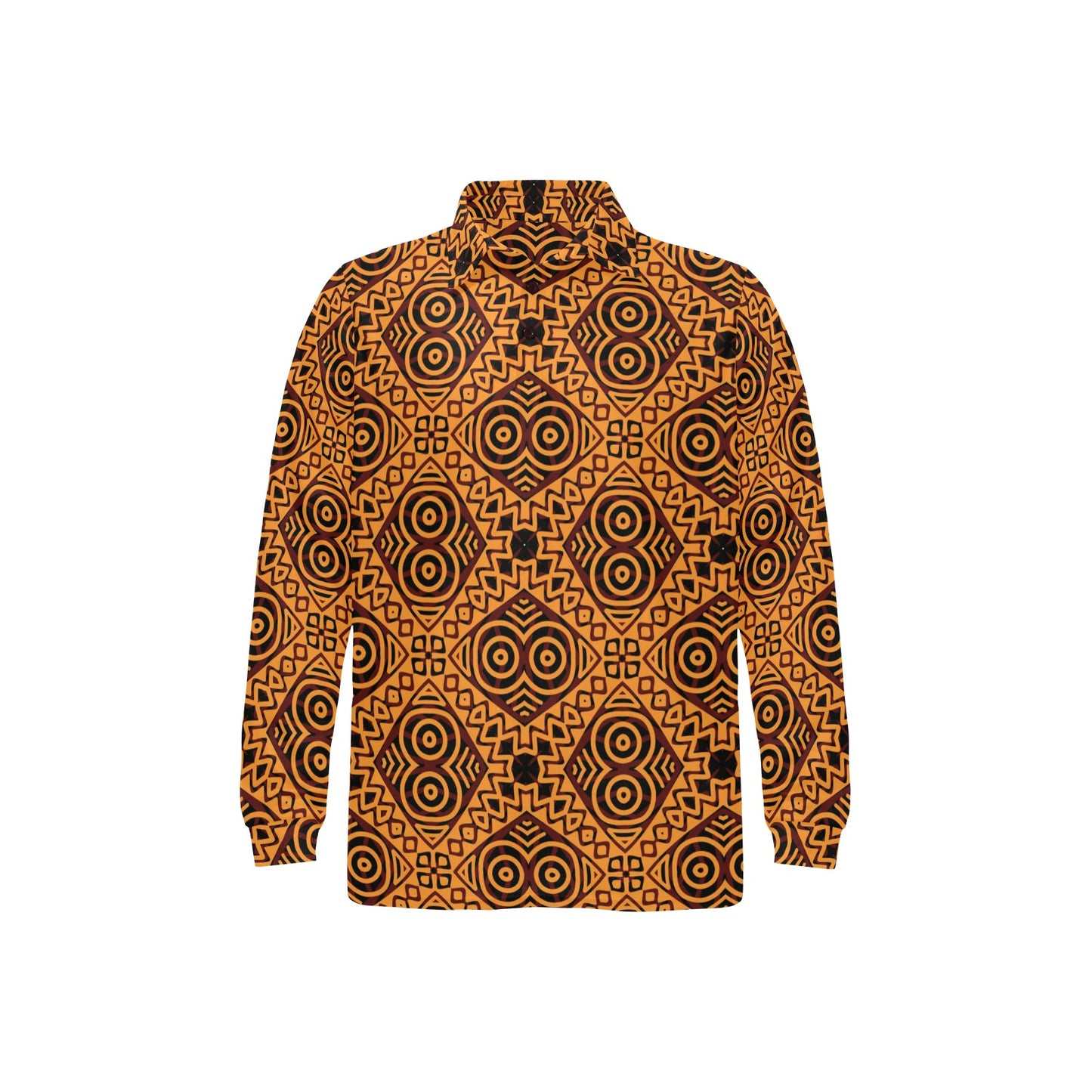 African Pattern Print Design 05 Long Sleeve Polo Shirt For Men's