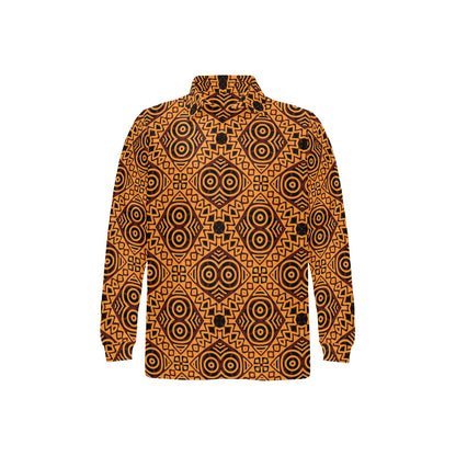 African Pattern Print Design 05 Long Sleeve Polo Shirt For Men's