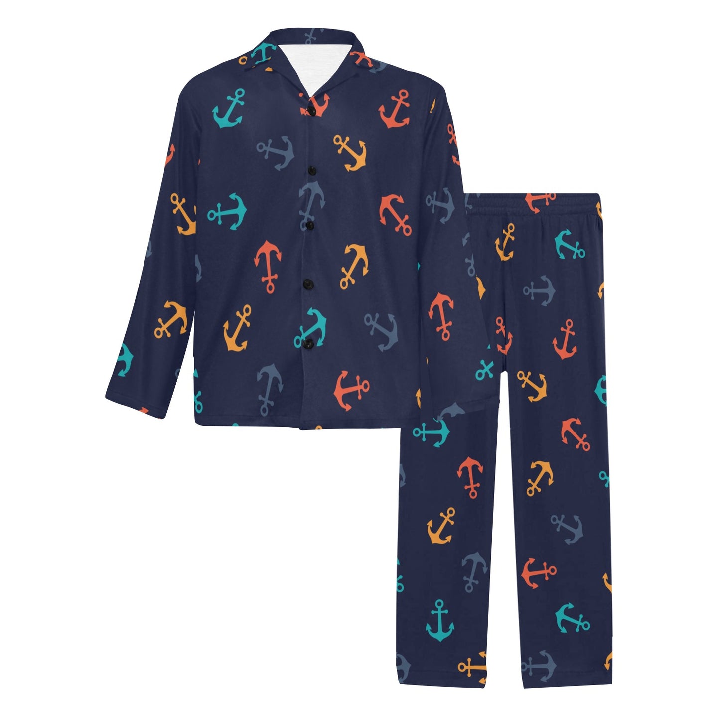 Anchor Pattern Print Design 05 Men's Long Pajama Set