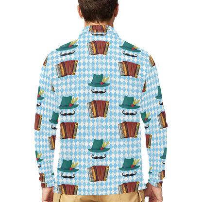 Accordion Mustache Pattern Print Design 01 Long Sleeve Polo Shirt For Men's