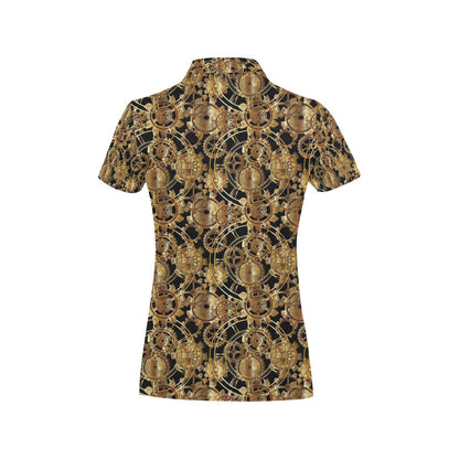 Steampunk Gear Design Themed Print Women's Polo Shirt