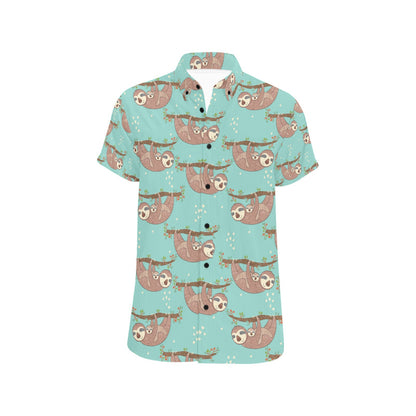 Sloth Print Design LKS302 Men Short Sleeve Button Up Shirt