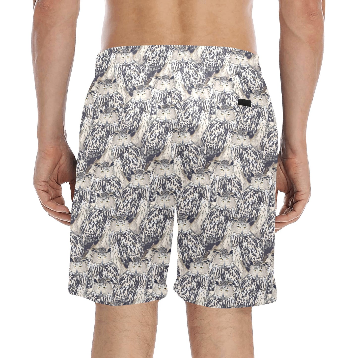 Owl Realistic Themed Design Print Men's Swim Trunks Beach Shorts