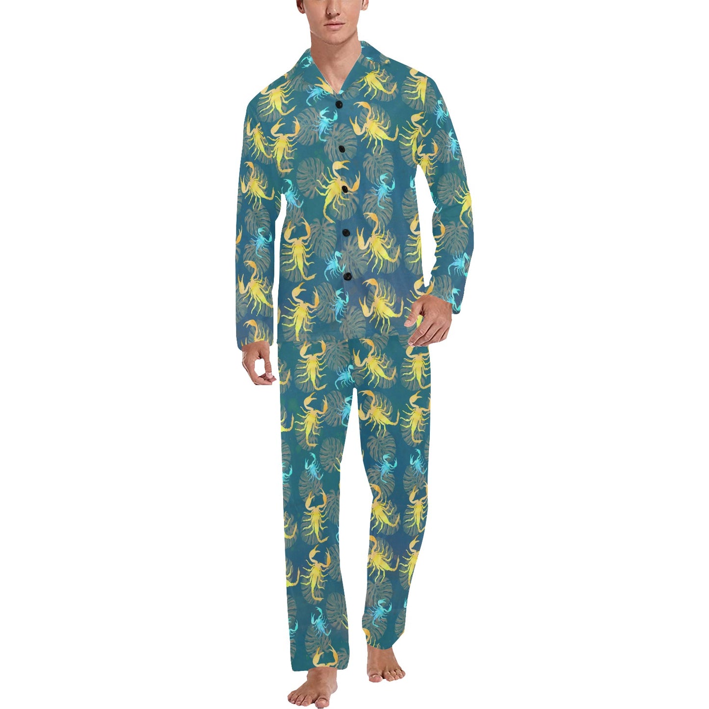 Scorpion Pattern Print Design 02 Men's Long Pajama Set