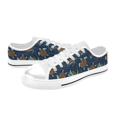 Sea Turtle Print Design LKS3011 Women's White Low Top Shoes