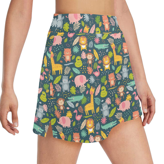 Safari Animal Cartoon Print Design LKS305 17" Golf & Pickleball Skort with Pockets