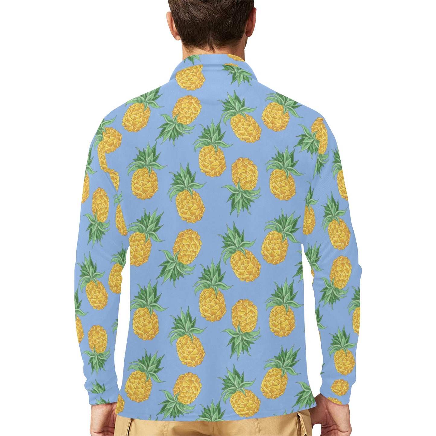 Pineapple Pattern Print Design A04 Long Sleeve Polo Shirt For Men's