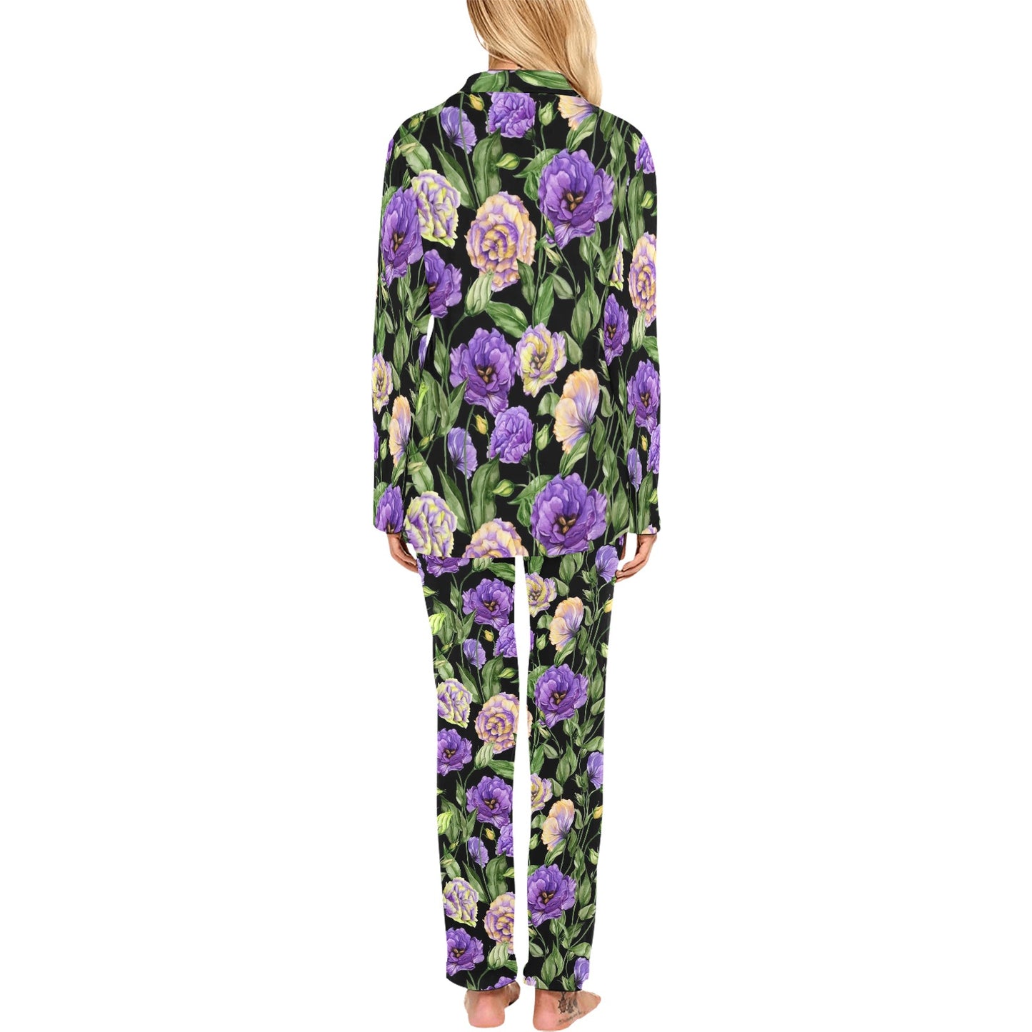 Lisianthus Pattern Print Design LT02 Women's Long Pajama Set