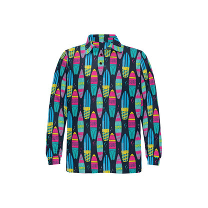 Surfboard Colorful Print Design LKS302 Long Sleeve Polo Shirt For Men's