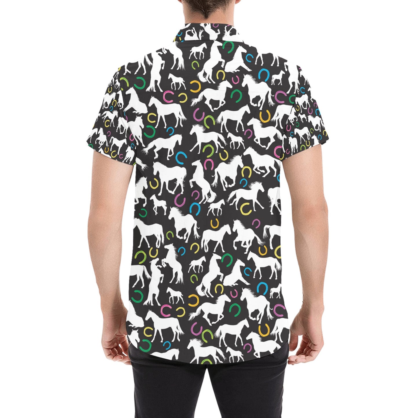 Horse Hoof Colorful Print Design LKS301 Men Short Sleeve Button Up Shirt