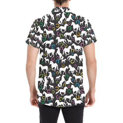 Horse Hoof Colorful Print Design LKS301 Men Short Sleeve Button Up Shirt