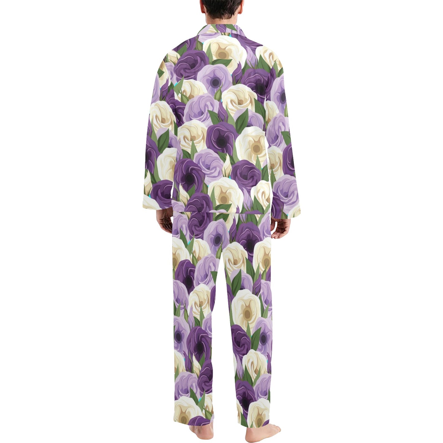 Lisianthus Pattern Print Design LT01 Men's Long Pajama Set
