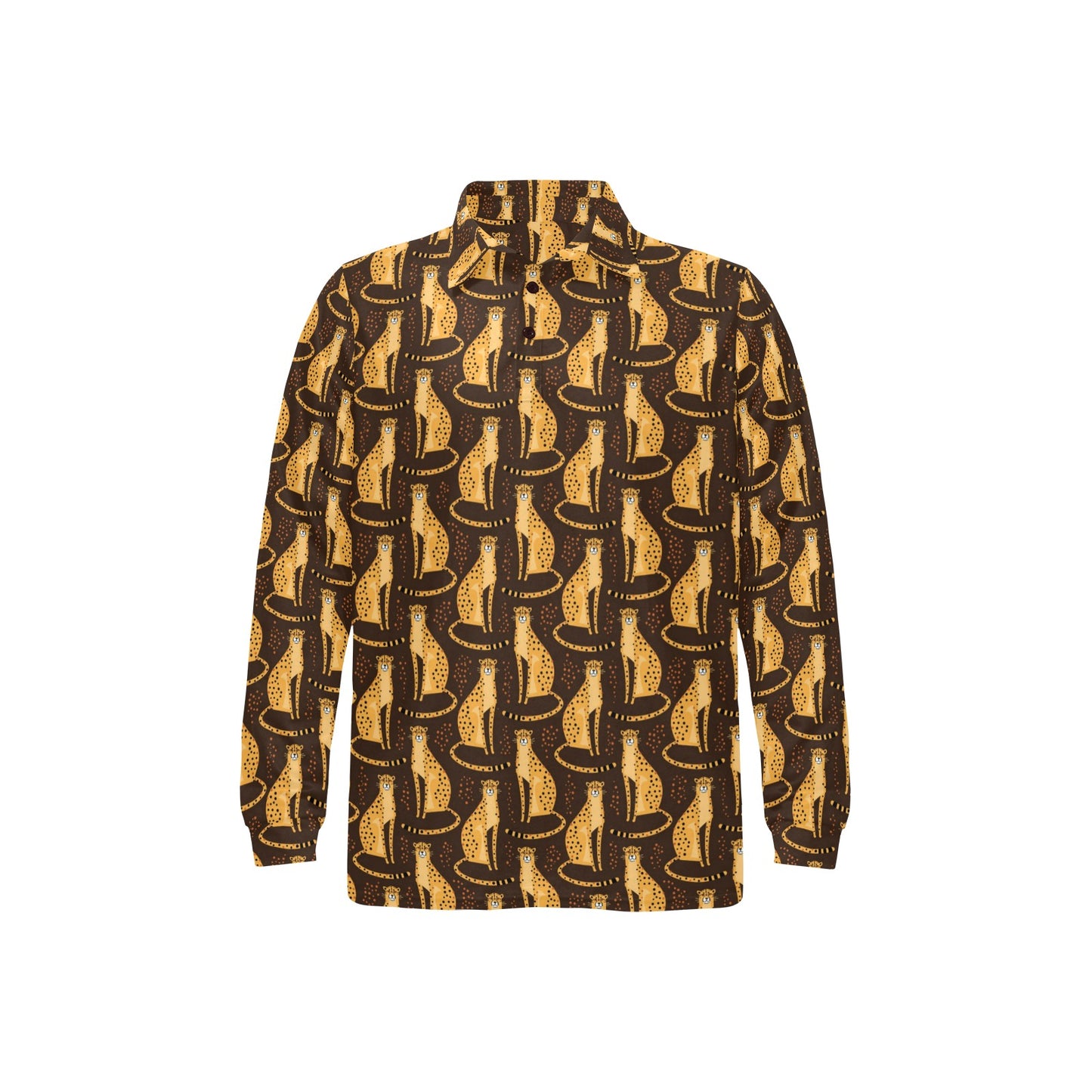 Cheetah Pattern Print Design 03 Long Sleeve Polo Shirt For Men's