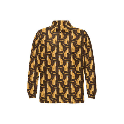 Cheetah Pattern Print Design 03 Long Sleeve Polo Shirt For Men's