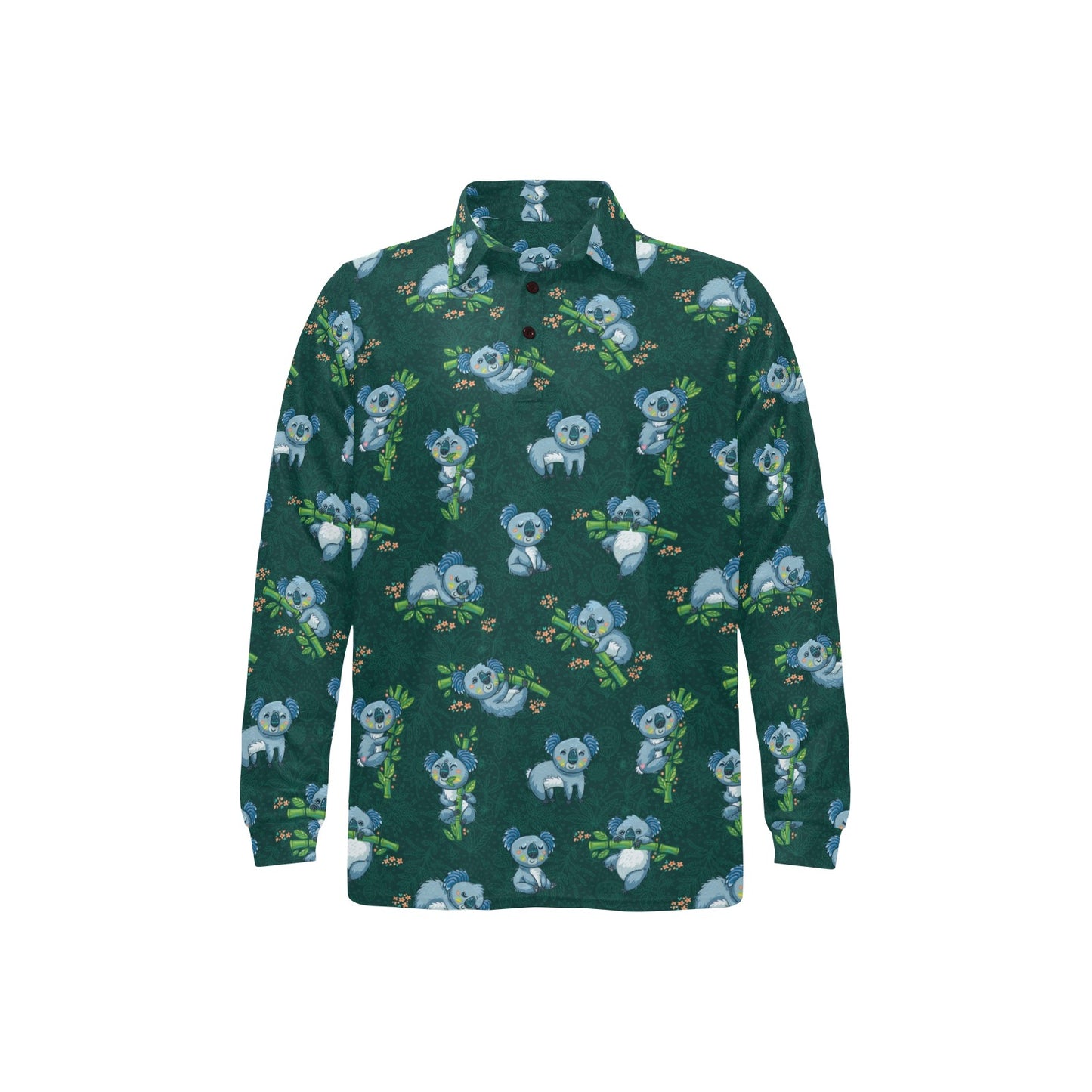 Koala Blue Design Print Long Sleeve Polo Shirt For Men's