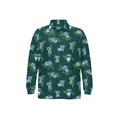 Koala Blue Design Print Long Sleeve Polo Shirt For Men's
