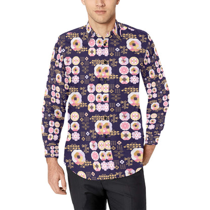 Sakura Japan Style Print Design LKS302 Men's Long Sleeve Dress Shirt
