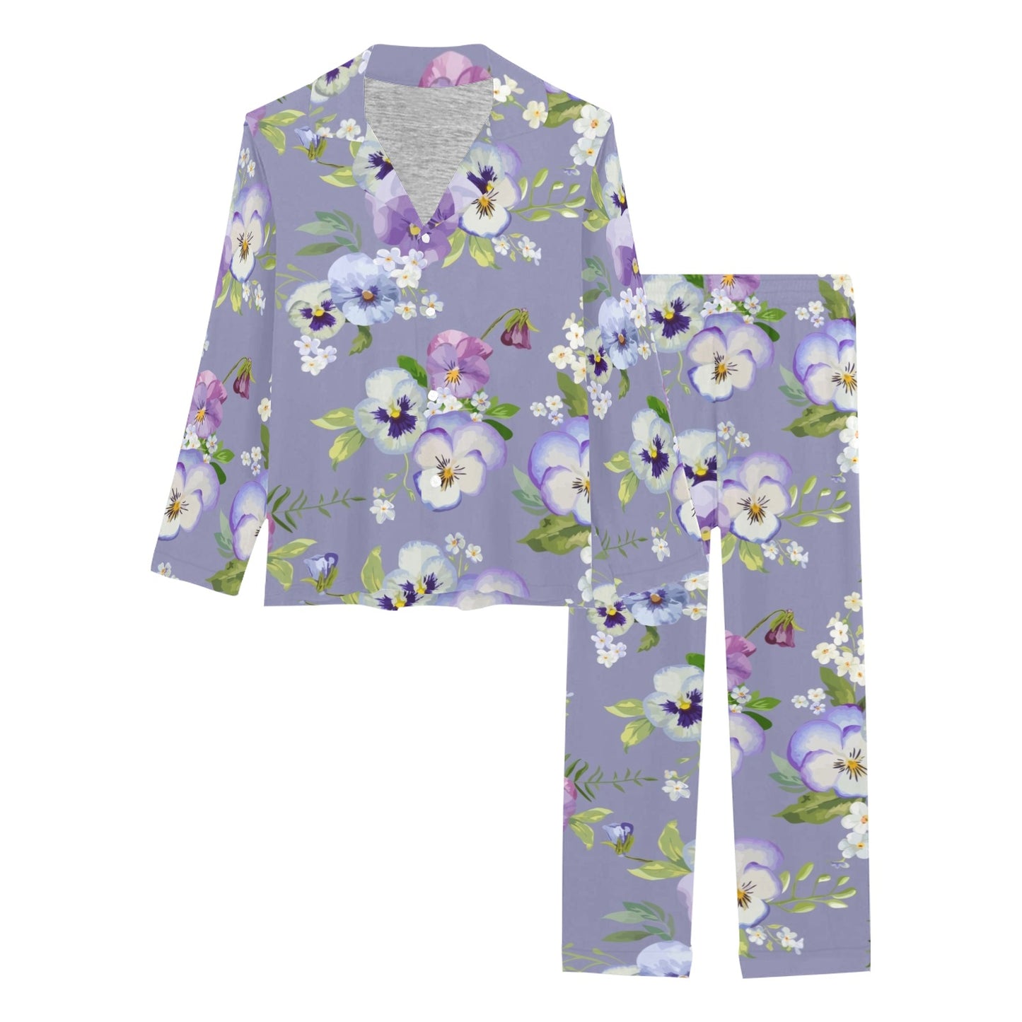 Pansy Pattern Print Design PS05 Women's Long Pajama Set