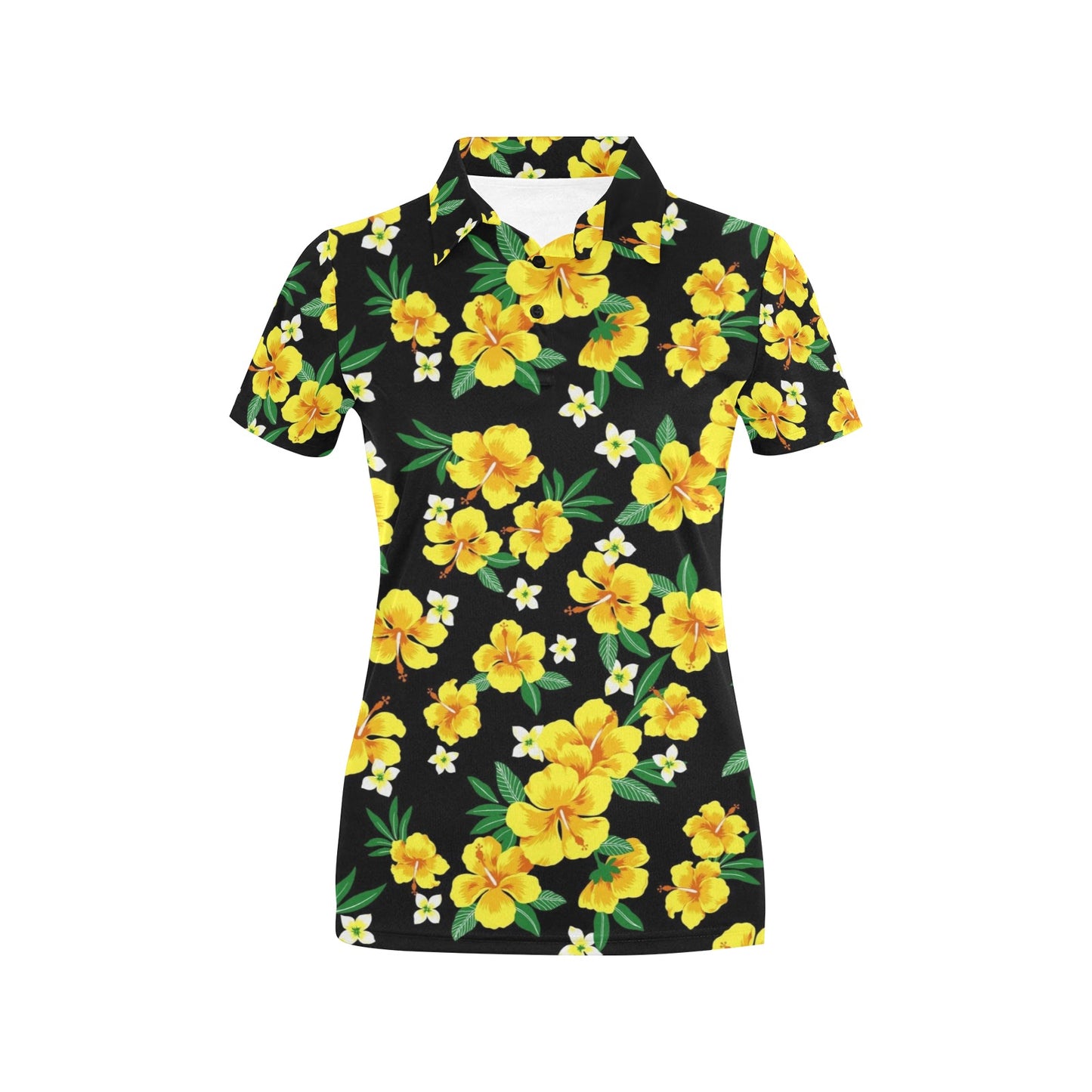 Yellow Hibiscus Pattern Print Design HB08 Women's Polo Shirt