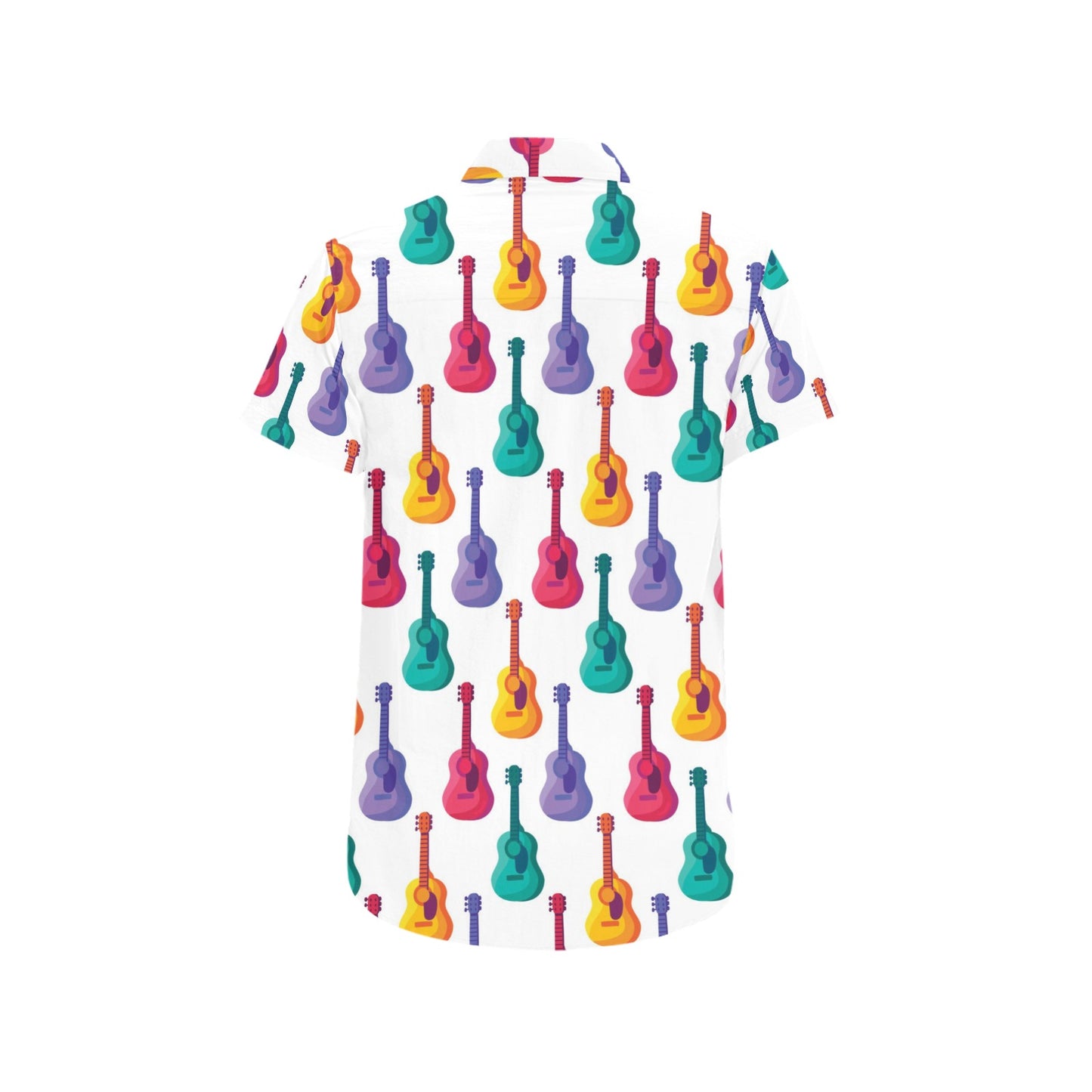 Acoustic Guitar Print Design LKS406 Men Short Sleeve Button Up Shirt