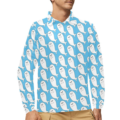 Sea Lion Print Design LKS402 Long Sleeve Polo Shirt For Men's