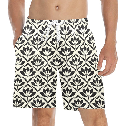 Lotus Pattern Print Men's Swim Trunks Beach Shorts