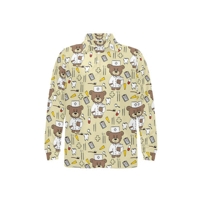 Nurse Bear Pattern Print Design A02 Long Sleeve Polo Shirt For Men's