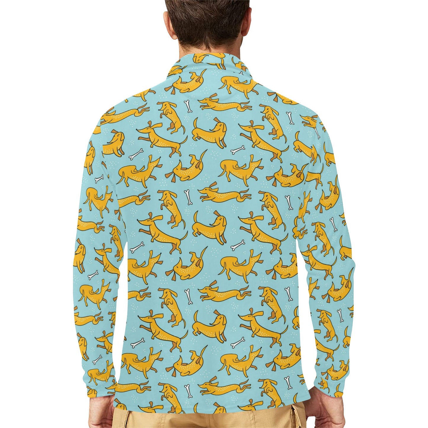 Dachshund Pattern Print Design 08 Long Sleeve Polo Shirt For Men's
