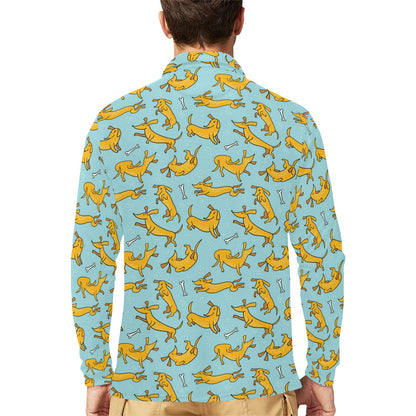 Dachshund Pattern Print Design 08 Long Sleeve Polo Shirt For Men's