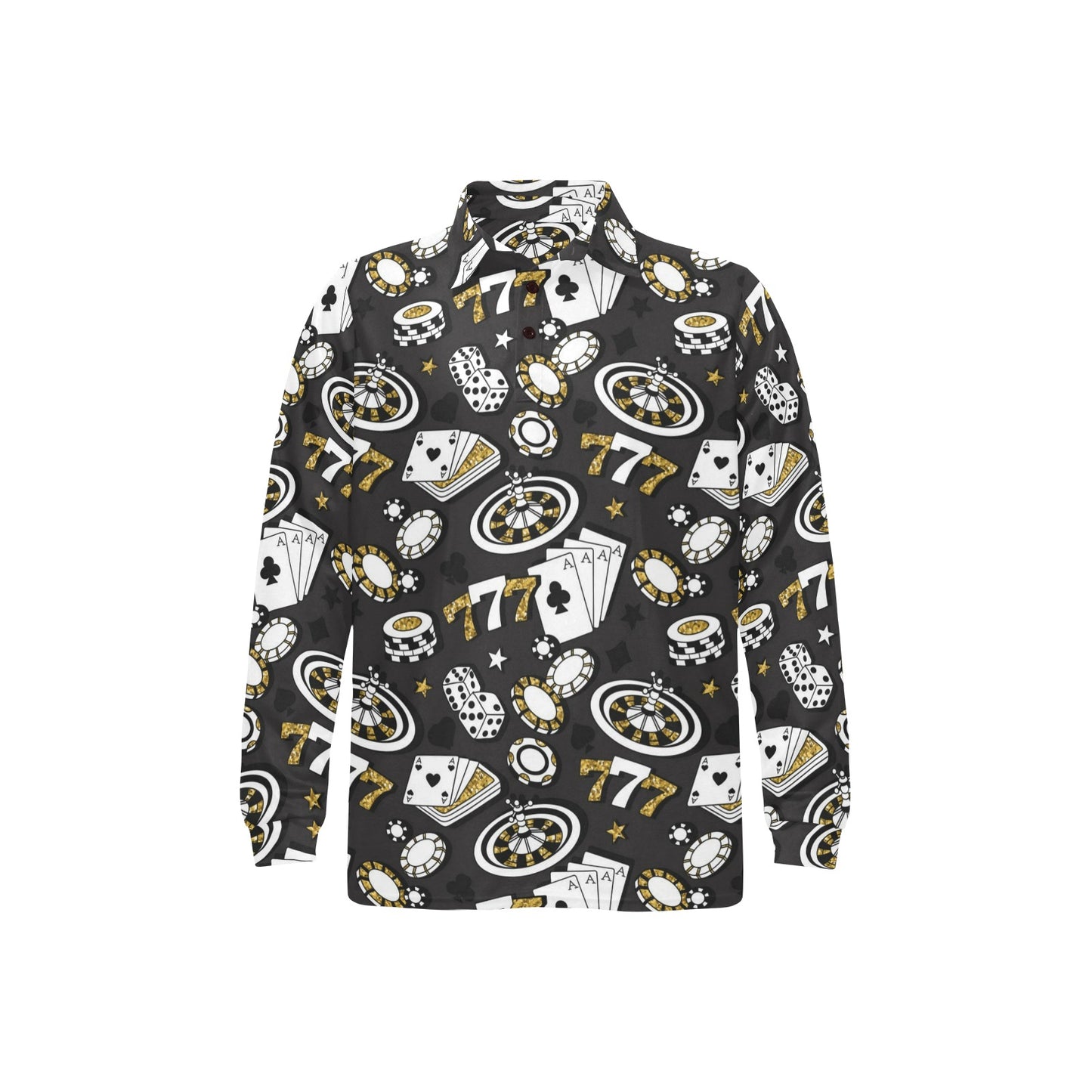 Casino Pattern Print Design 05 Long Sleeve Polo Shirt For Men's