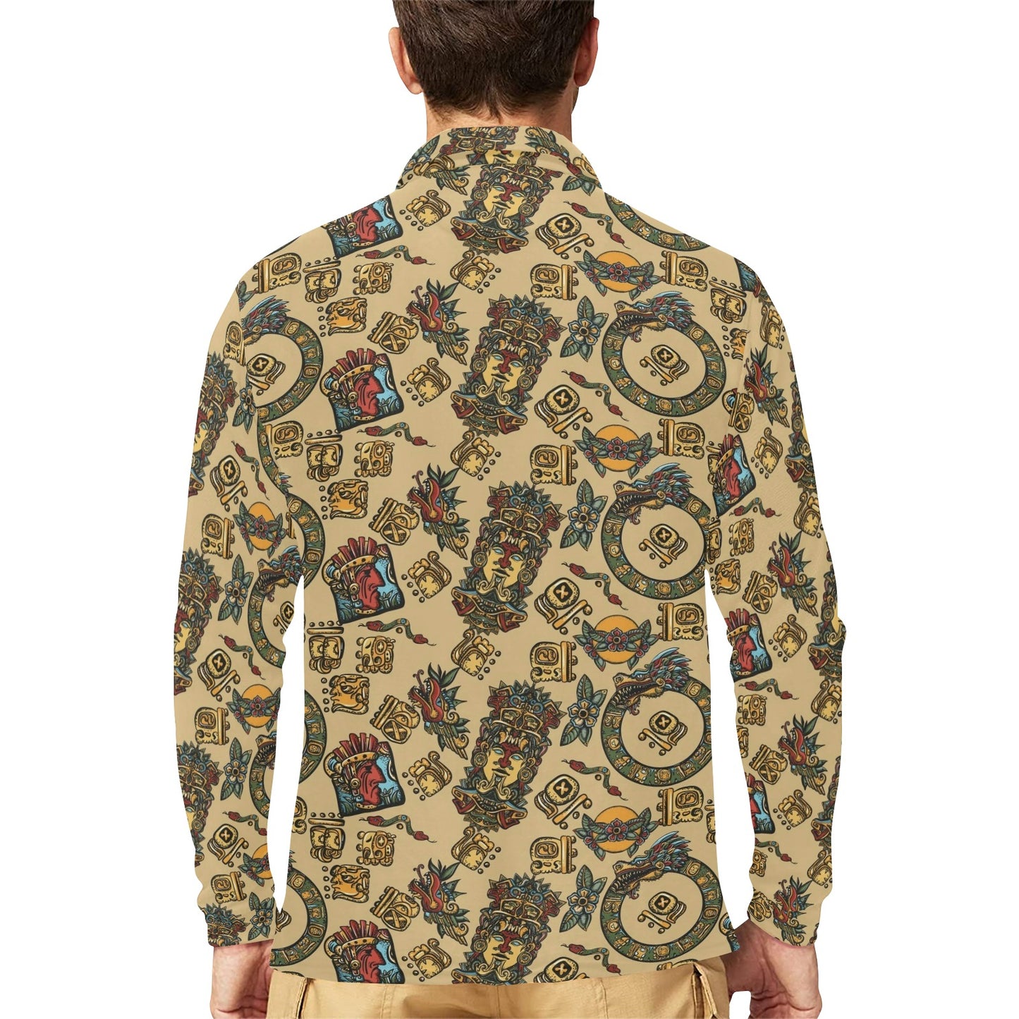 Totem Print Design LKS305 Long Sleeve Polo Shirt For Men's