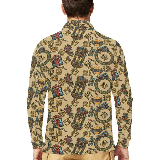 Totem Print Design LKS305 Long Sleeve Polo Shirt For Men's