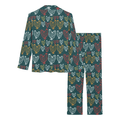 Rooster Hand Draw Design Women's Long Pajama Set