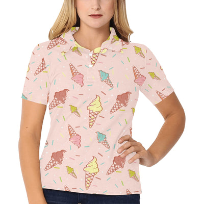 Ice Cream Pattern Print Design 02 Women's Polo Shirt